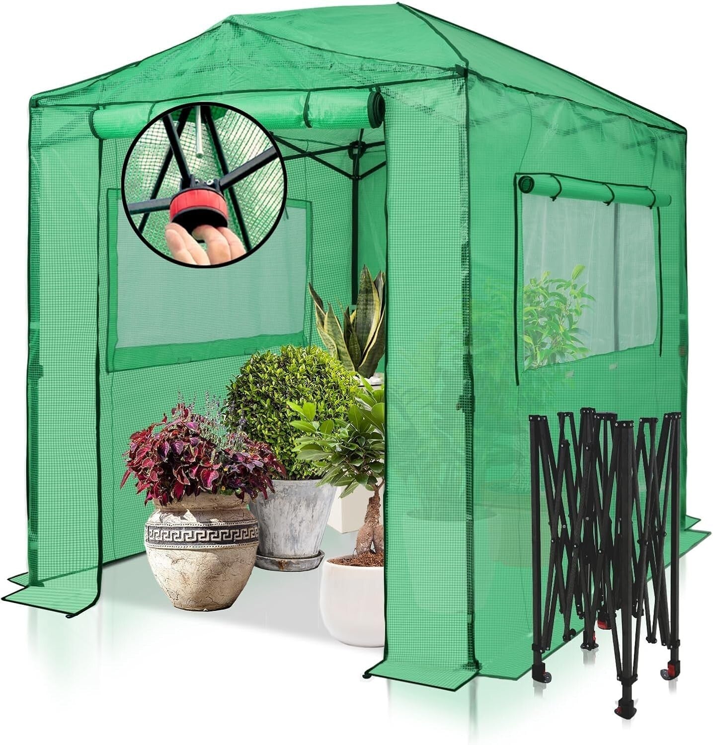 8x6 Portable Walk-In Greenhouse with Easy Setup, Zippered Doors, and Vents