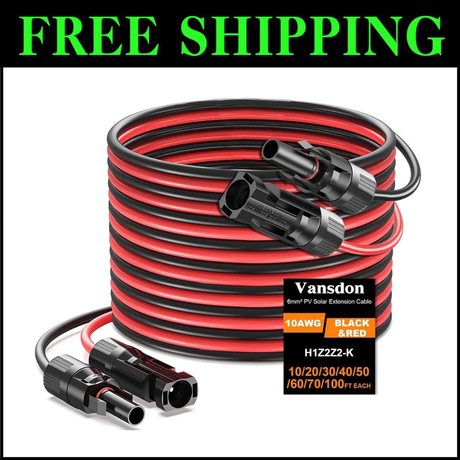 Reliable Waterproof 40FT 10AWG Solar Panel Extension Wire for Efficient Charging