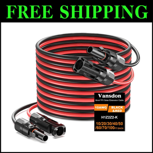 Reliable Waterproof 40FT 10AWG Solar Panel Extension Wire for Efficient Charging