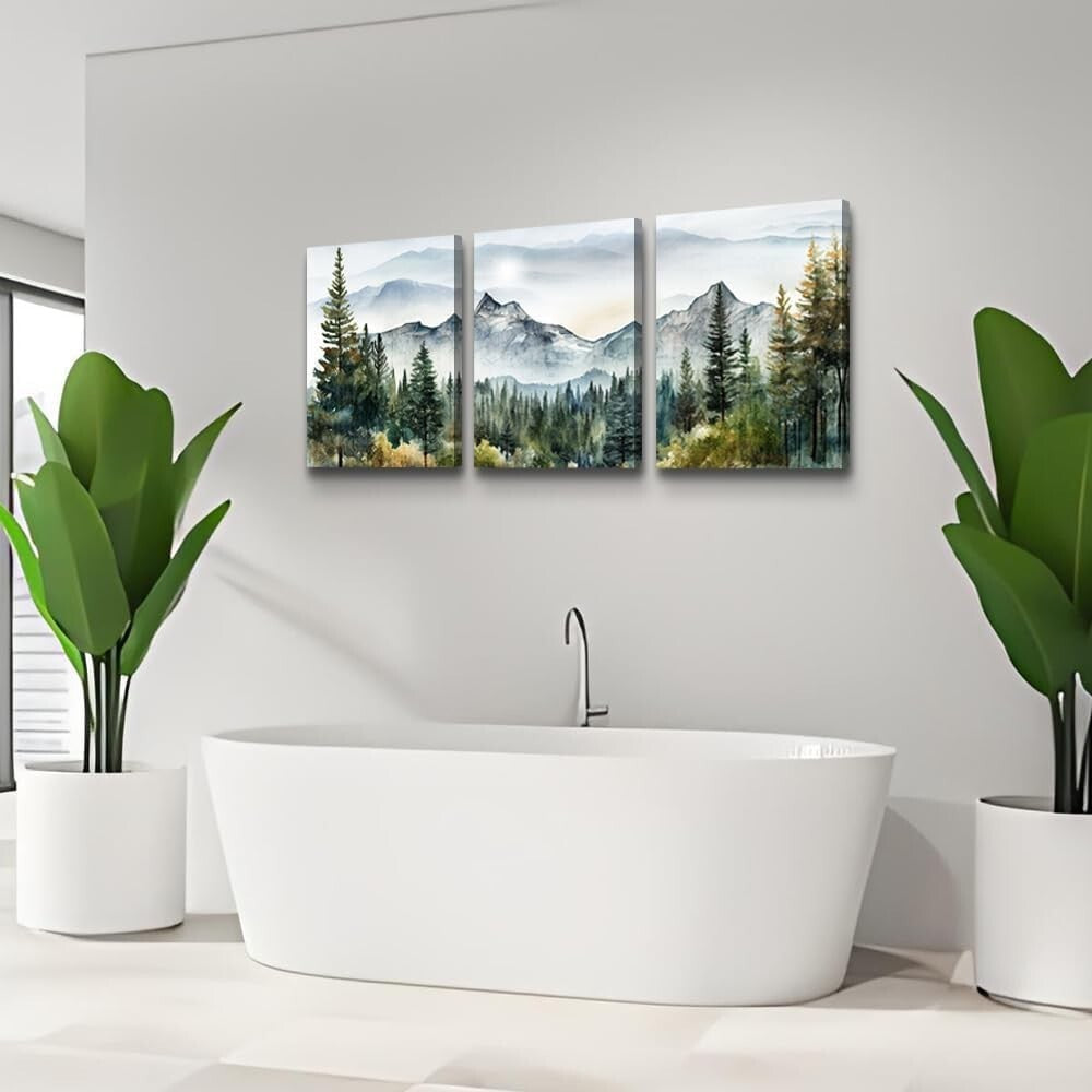 Set of 3 Framed Canvas Art Prints - Abstract Mountain Landscapes for Walls