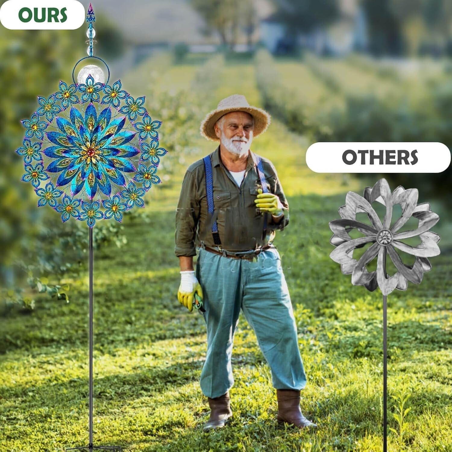 Eco-Friendly Outdoor Solar Wind Spinner with Colorful Glass Ball - 75 Inch