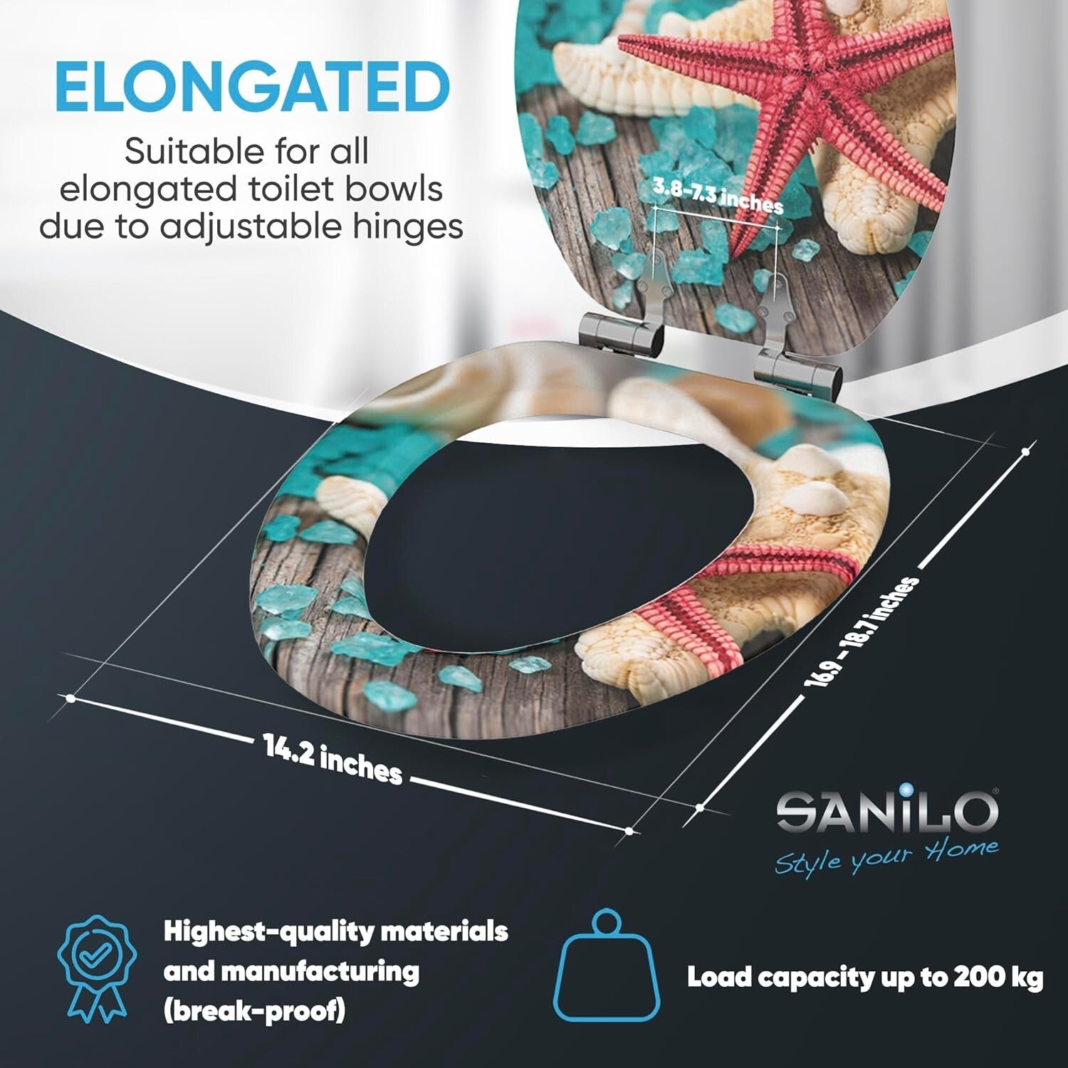 Elegant Elongated Toilet Seat - Soft Close Mechanism & Adjustable Hinges