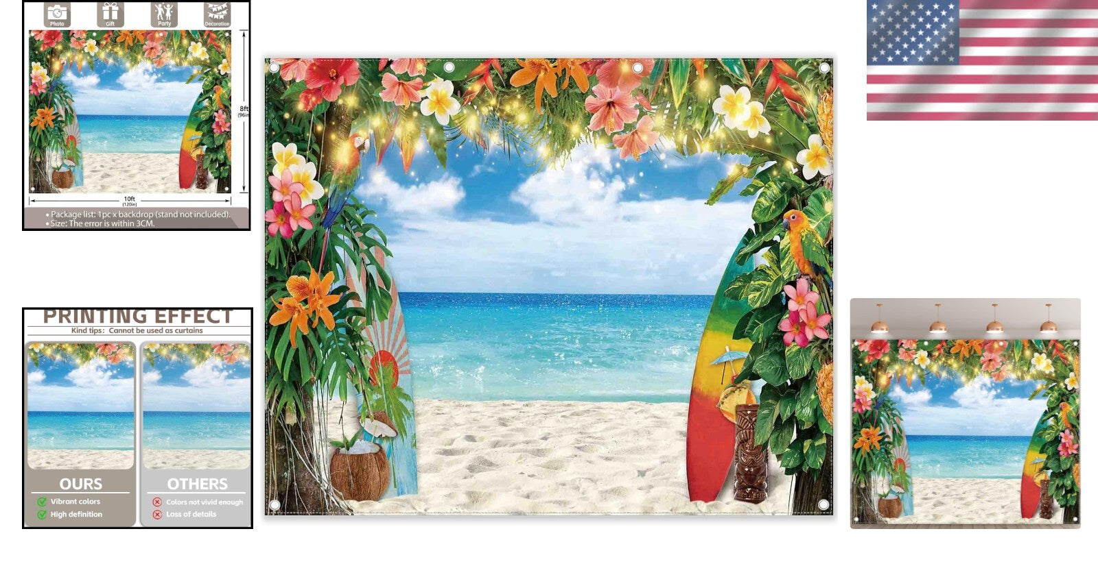 Soft 10x8ft Polyester Hawaiian Backdrop - Perfect for Weddings & Graduations