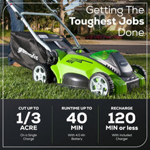 Load image into Gallery viewer, 40V Cordless Push Lawn Mower - 16" Cutting Width with 4.0Ah Battery &amp; Charger