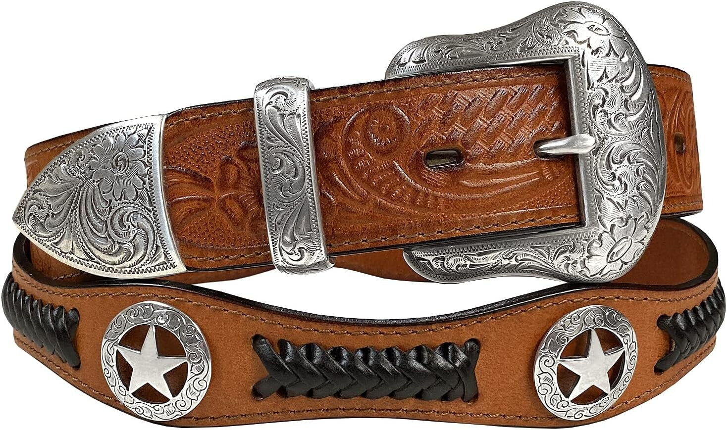 Adjustable Genuine Leather Belt with Floral Conchos - Primed for Cowboy Style