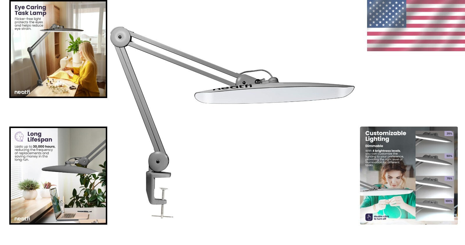 Flicker-Free 2,200 Lumens Adjustable Desk Lamp - Perfect for Hobbies & Crafts