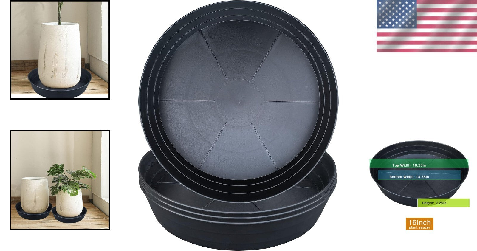 Durable 16-Inch Plant Saucers - Protect Surfaces with Sturdy Drainage Trays