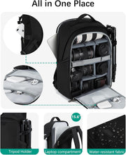 Load image into Gallery viewer, Customizable Photographer's Backpack with Padded Straps &amp; Weather Protection