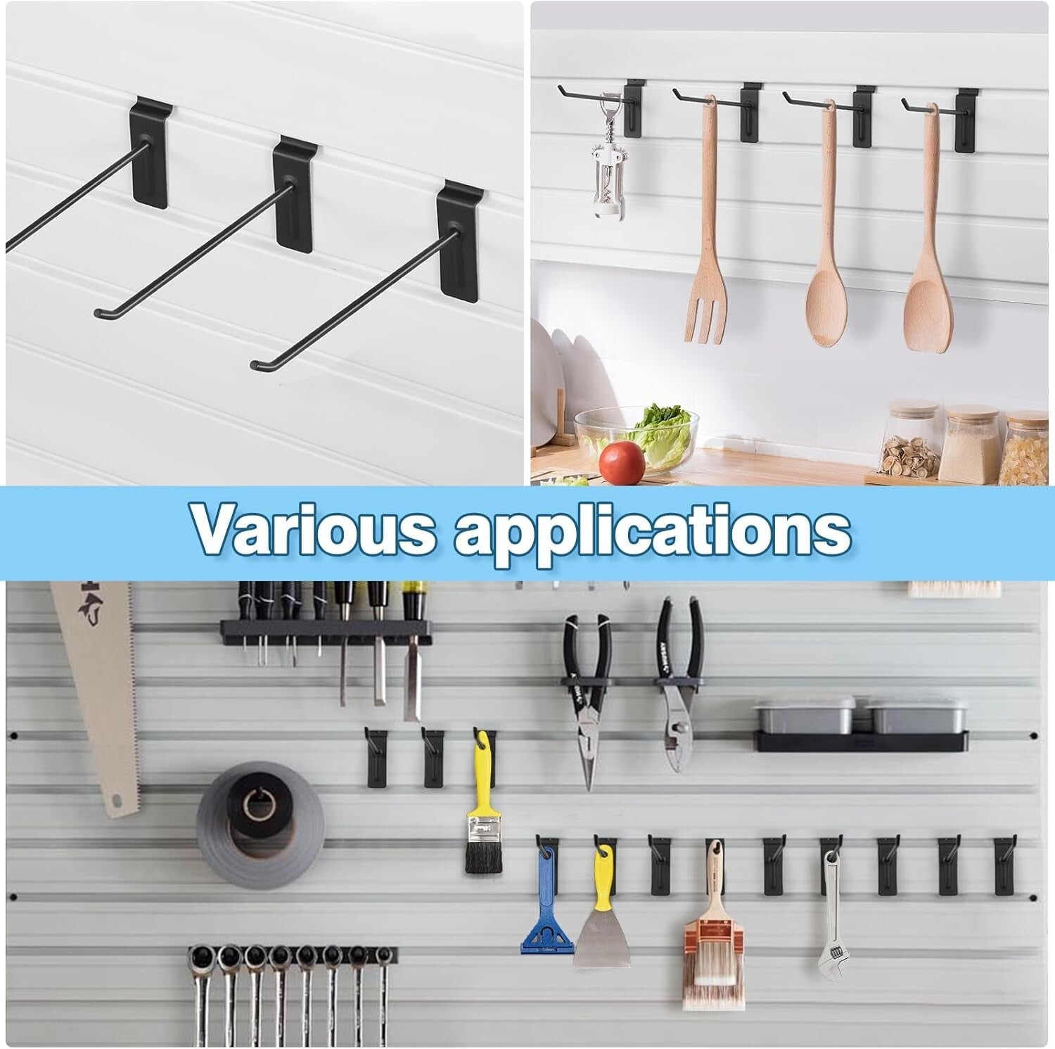 6-Inch Matte Black Slatwall Hooks - 96 Heavy Duty Hooks for Durable Organization