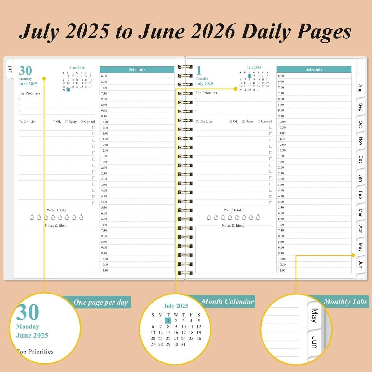 Chic Daily Planner for 2025-2026 – 8.5" x 11" with 12 Tabs & High-Quality Paper