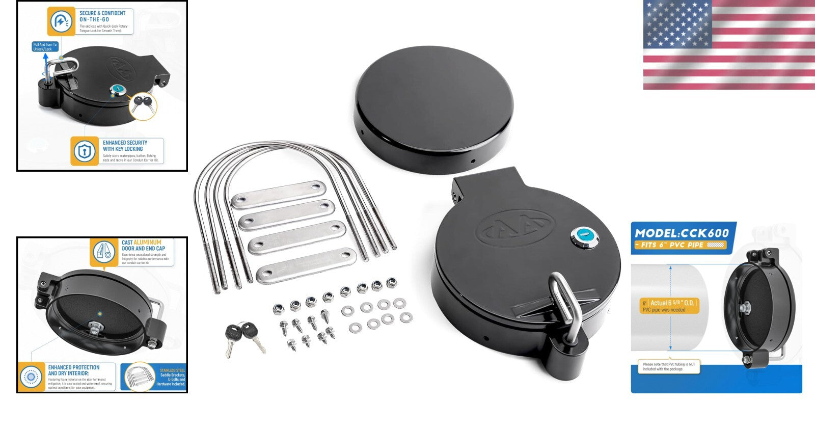 Universal Black Conduit Carrier Kit for Vans, SUVs, and Trucks - Drilling-Free