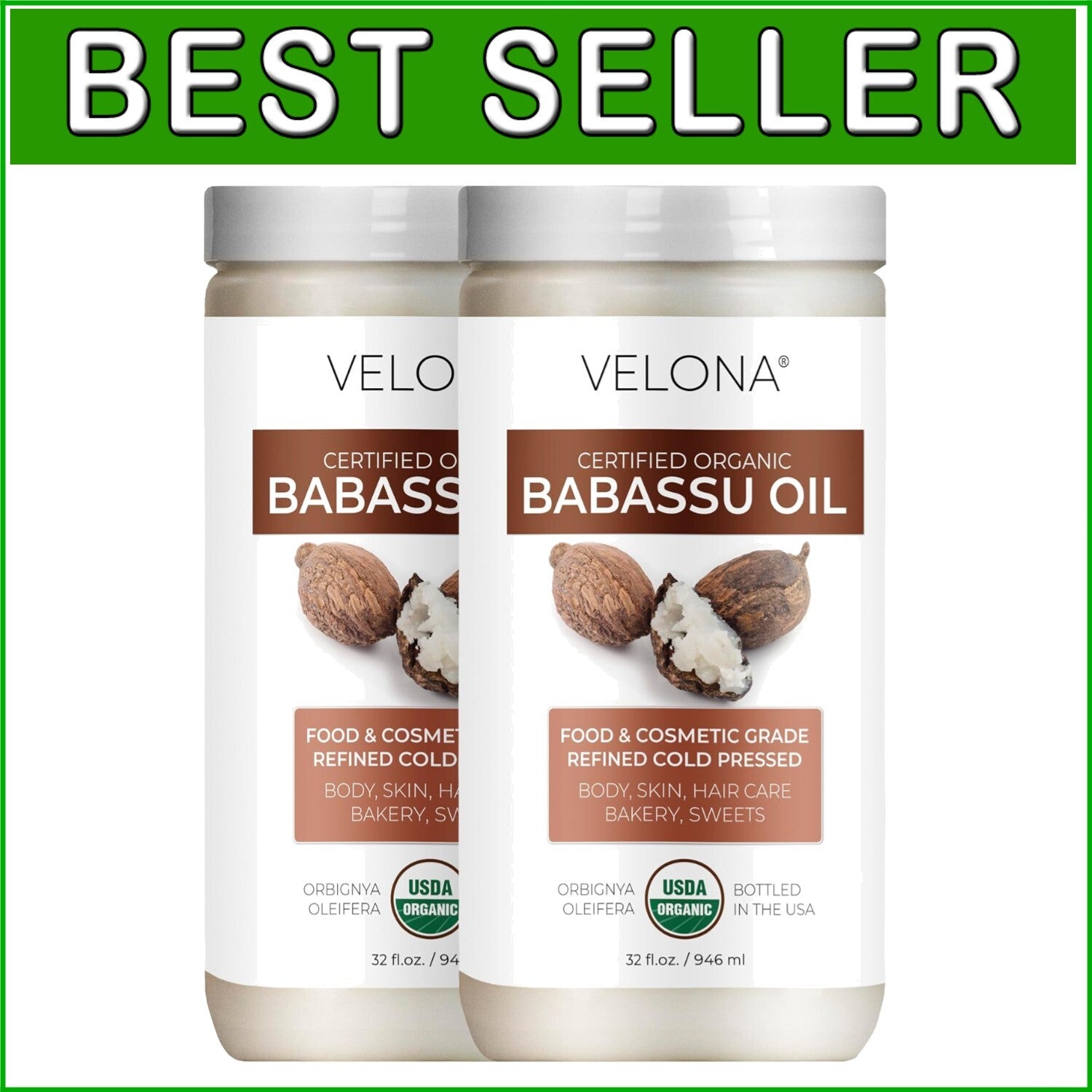 USDA Certified Organic Babassu Oil - 64 Fl Oz Pure Carrier Oil for Skin & Hair