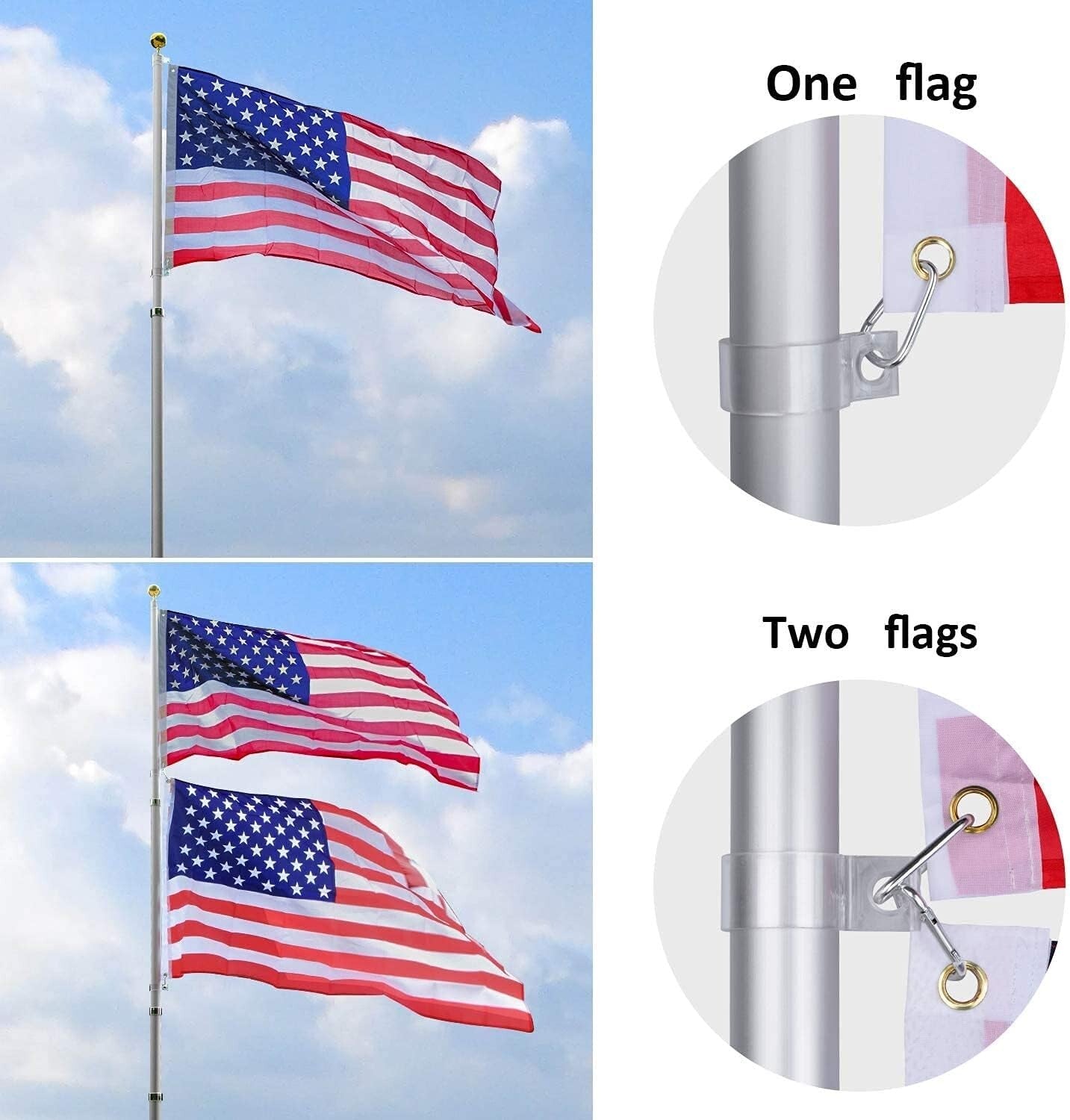 Durable Telescoping Flag Pole with Golden Ball Top & Free American Flag Included