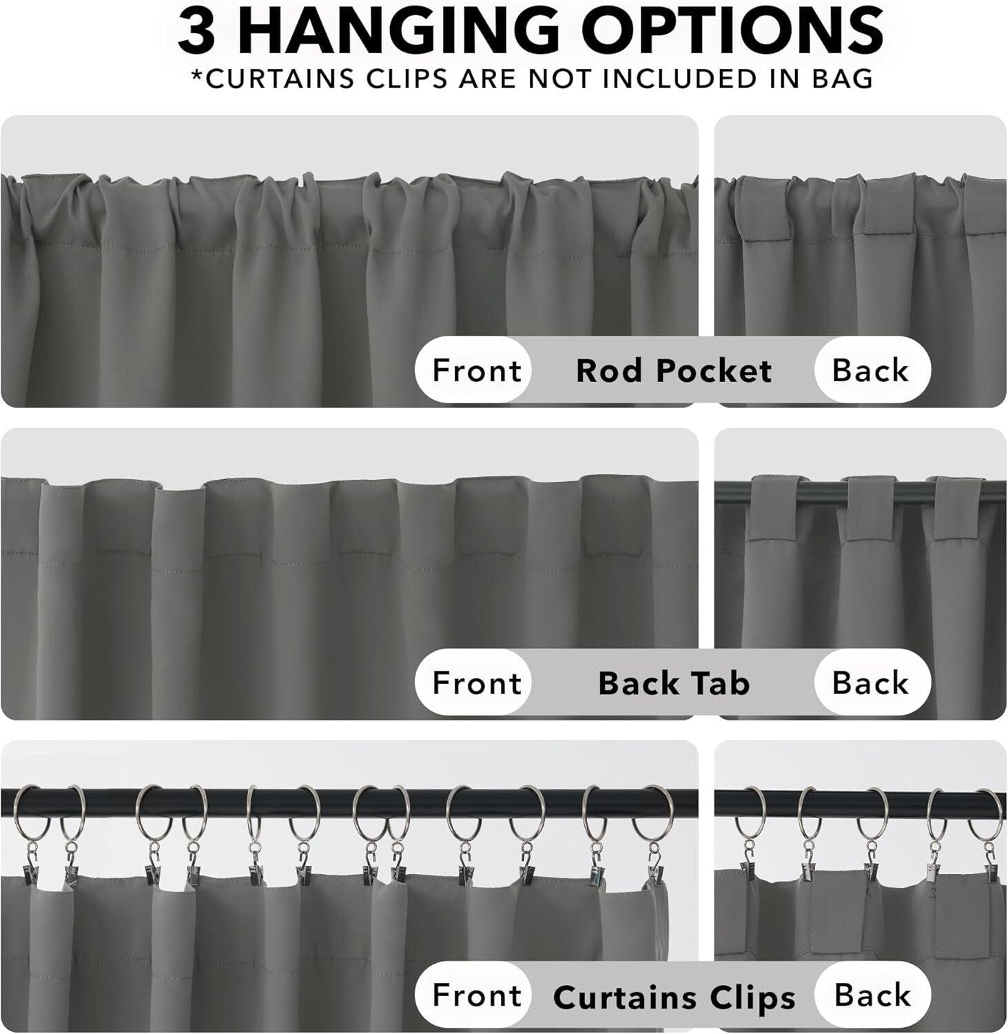 Versatile Blackout Drapes - Light Grey 52x95 Curtains with Dual Hanging Options