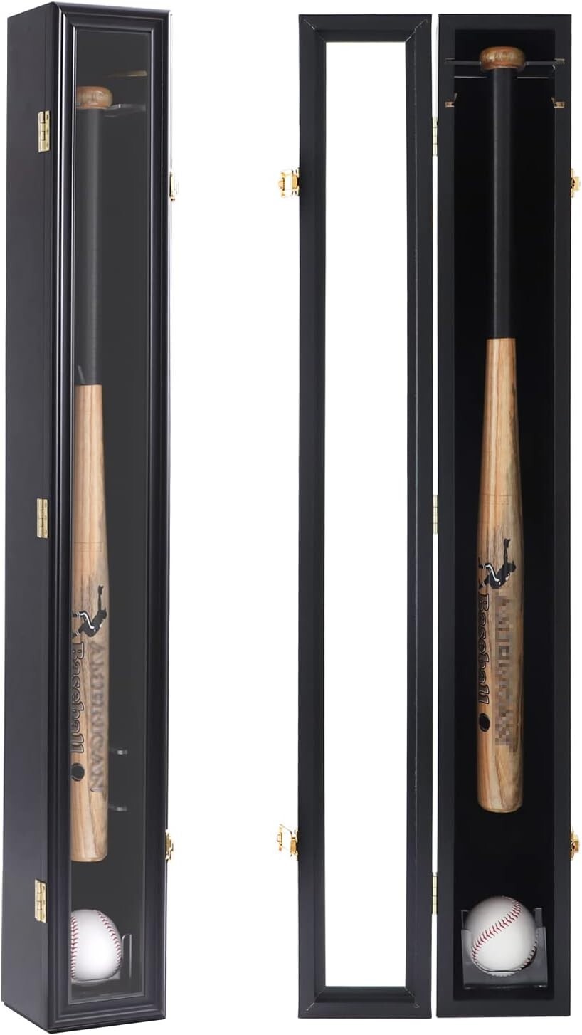Elegant Baseball Bat Display Case with Wooden Frame & UV Protection - Wall Mount