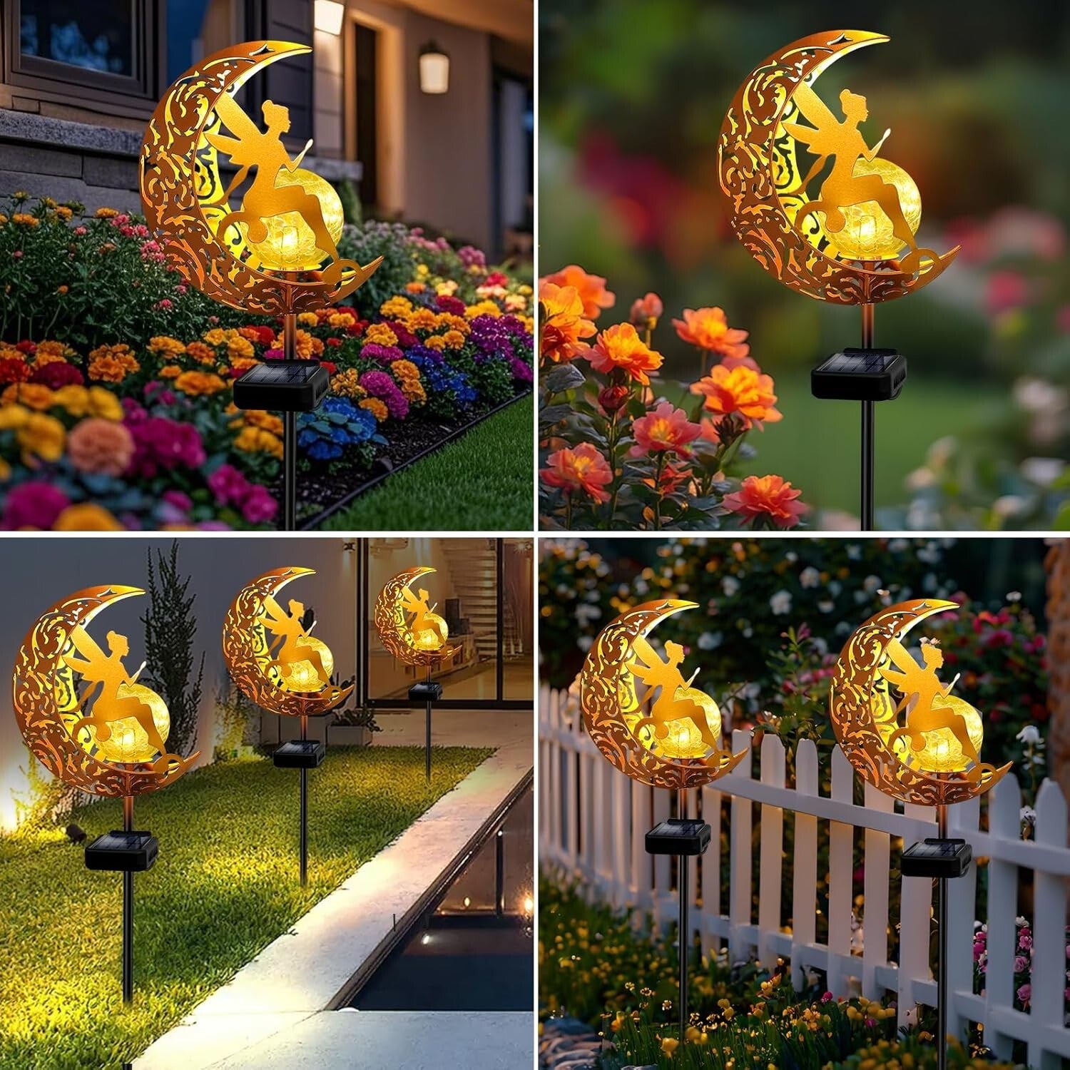 Enchanting 2-Pack Solar Garden Lights with Angel Decor - 33-Inch Pathway Stakes