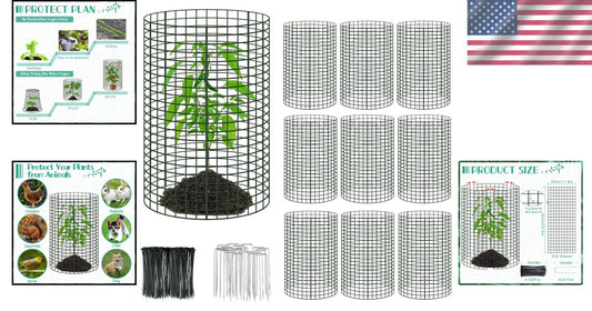 Comprehensive Plant Protection Set - 10 Oversized Wire Cages with Ground Stakes