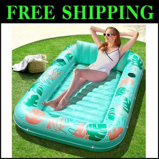 Elegant Aqua Blue Inflatable Lounger with Cup Holders - Pool Float for Adults