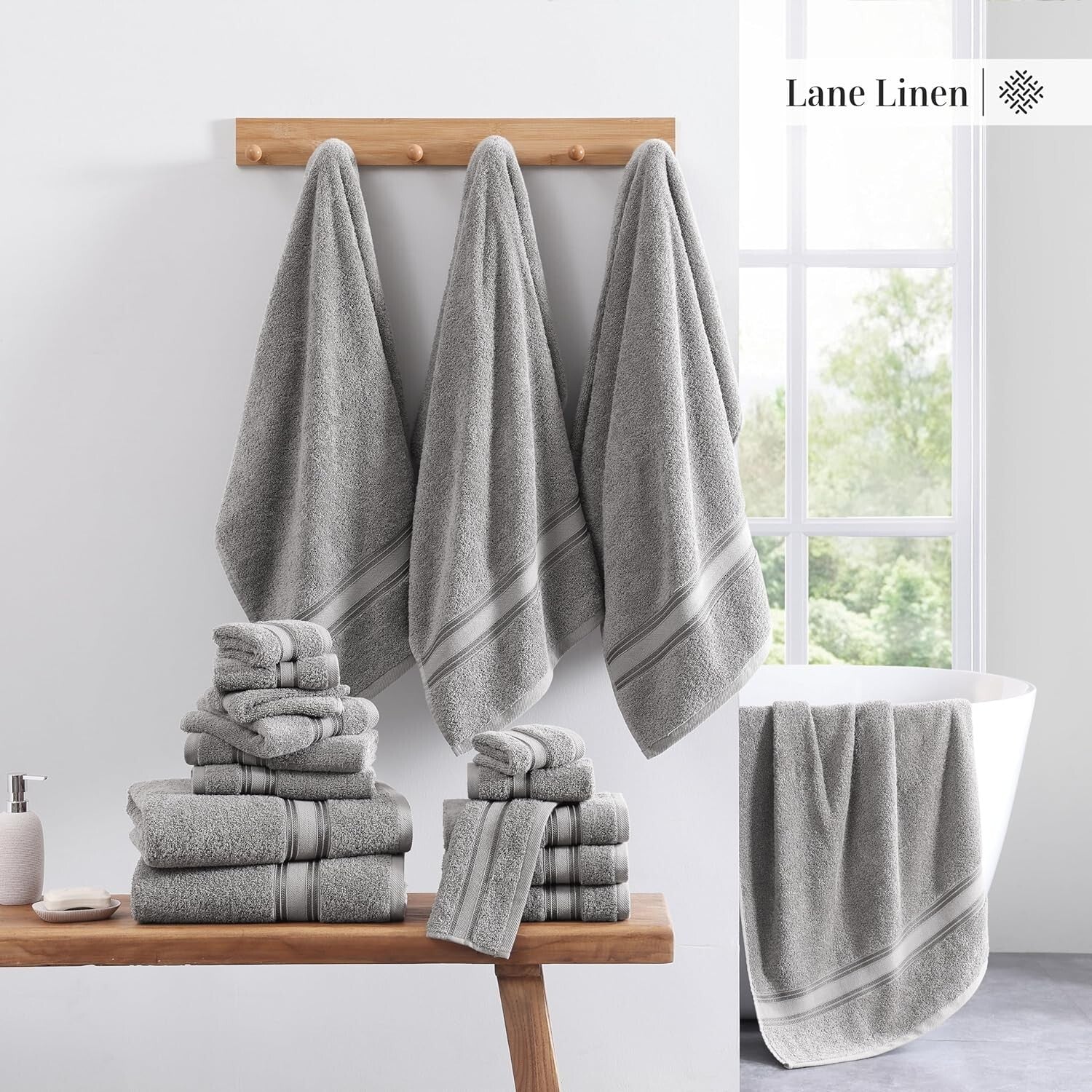 Elegant Space Grey 12-Piece Bath Towel Set - Luxurious 100% Cotton Collection