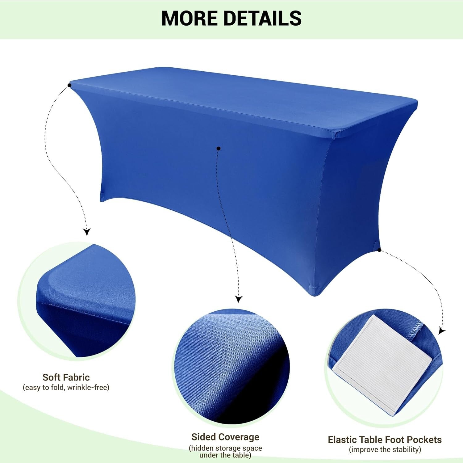 6-Pack Royal Blue Stretch Spandex Table Covers for 6-Foot Tables - All Season