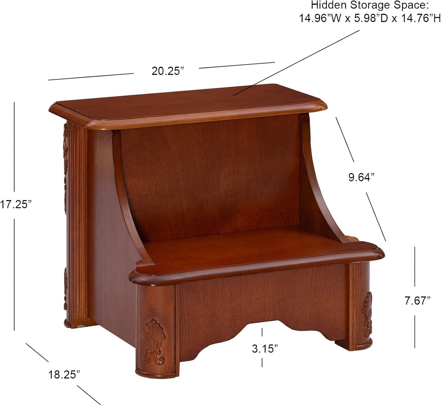 Compact Woodbury Mahogany Step Stool with Hidden Storage - Bedroom Elegance