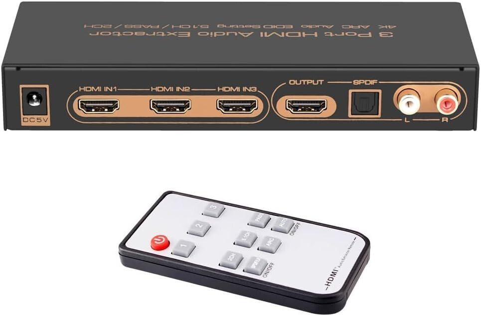 4K HDMI Switcher & Audio Extractor - 3 HDMI Inputs to 1 Output with Remote