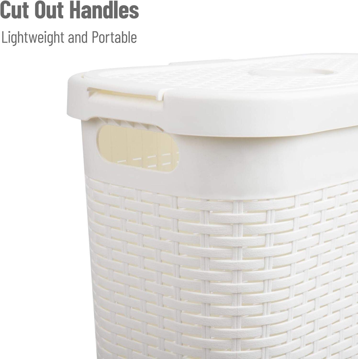 Chic Space-Saving 40L Wicker Laundry Basket with Ventilated Lid - White Plastic
