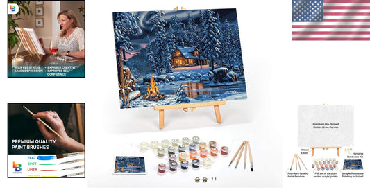 Beginner to Advanced Paint by Numbers Kit - 16" x 20" Framed Canvas & Easel