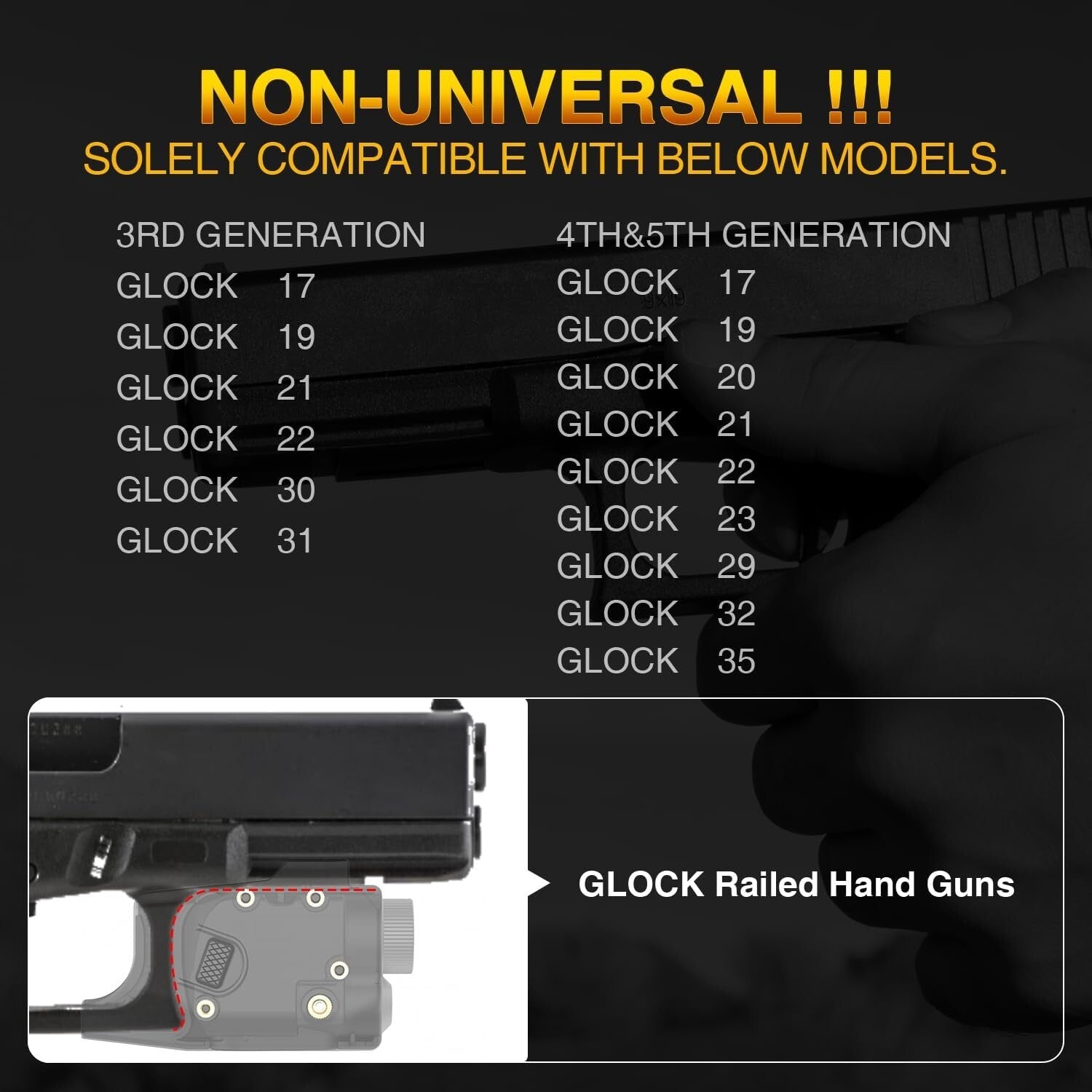 3-in-1 Tactical LED Flashlight & Laser Combo for Glock - 600 Lumens Brightness