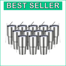 Load image into Gallery viewer, Stylish 30oz Insulated Coffee Tumblers - 12 Count, Includes Straws &amp; Brushes