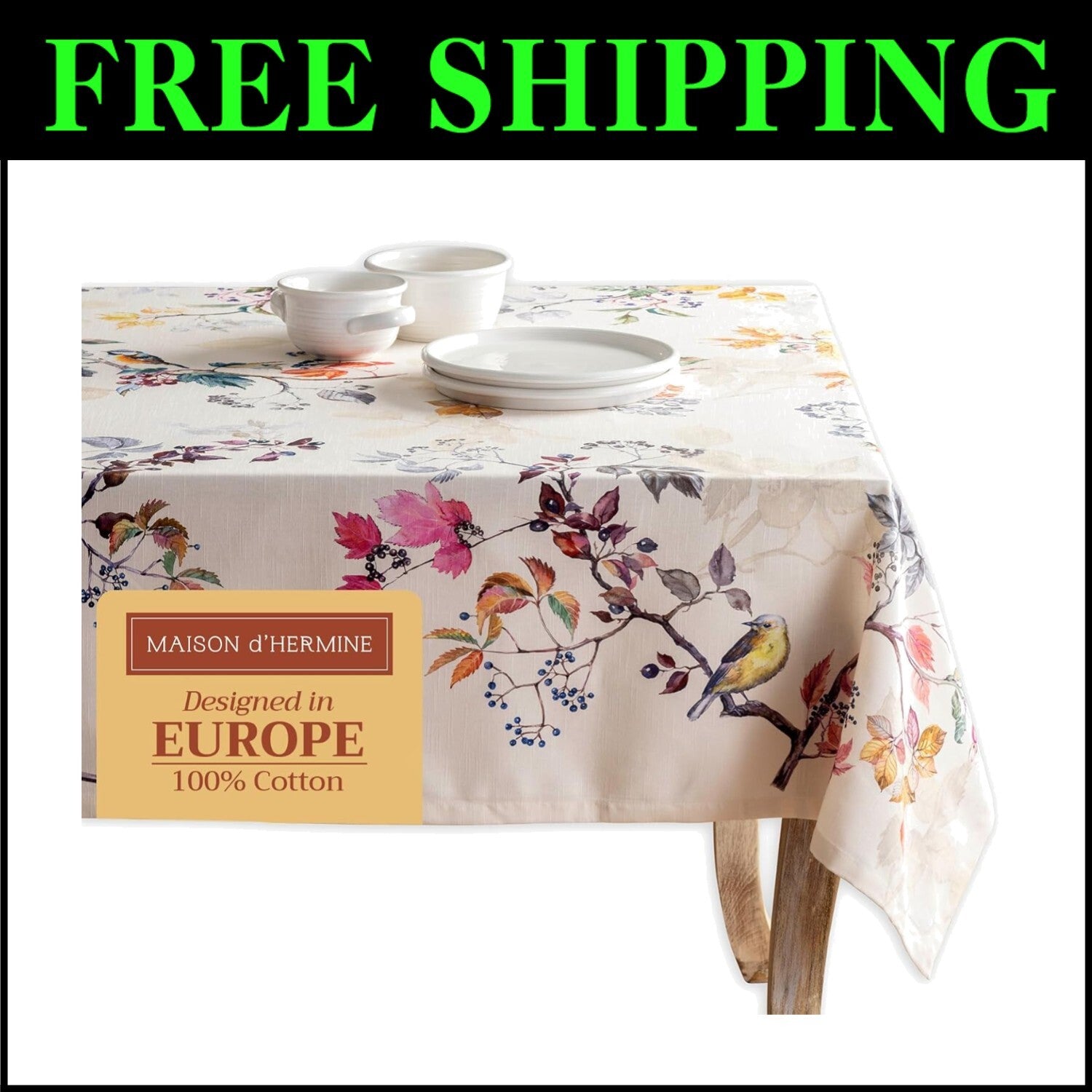 Handcrafted European Style Cotton Tablecloth - 120" x 60" for Ultimate Elegance