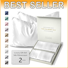 Load image into Gallery viewer, Grade 6A Silk Pillow Case Set of 2 King | Cooling Zipper Closure | Pure White