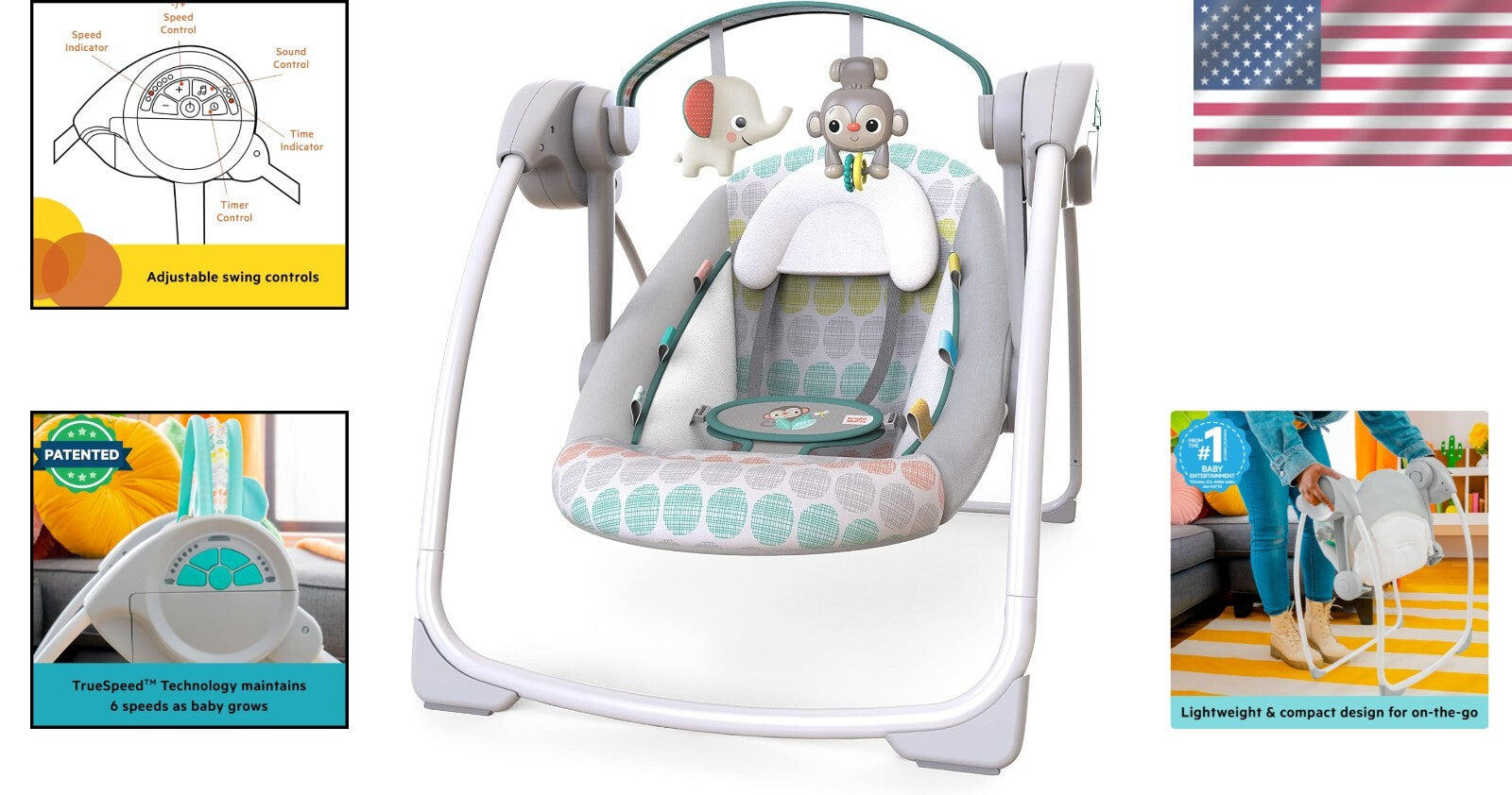Whimsical Wild Baby Swing - 6 Speed, 2 Recline Positions for Infants 0-20 lbs