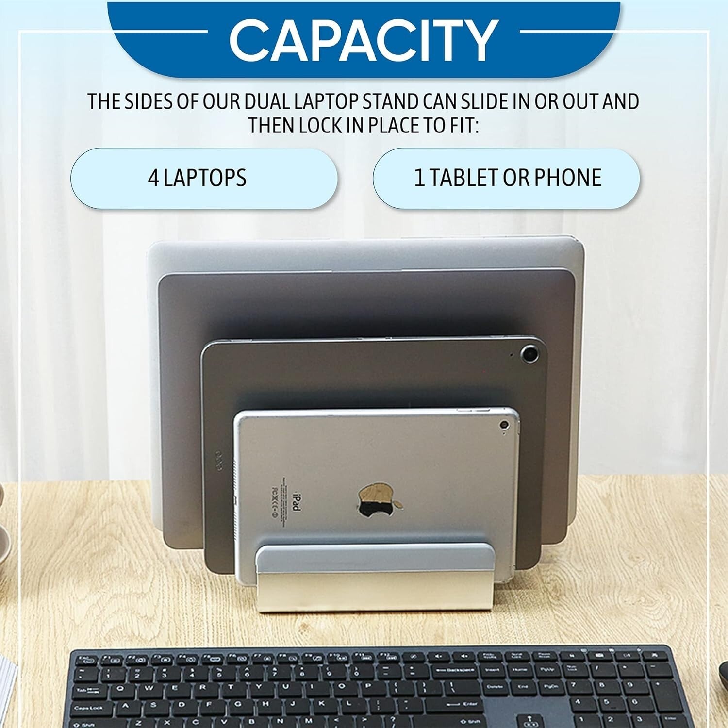 Adjustable Laptop Stand Holds 5 Devices - Modern Design & Tool-Free Adjustment