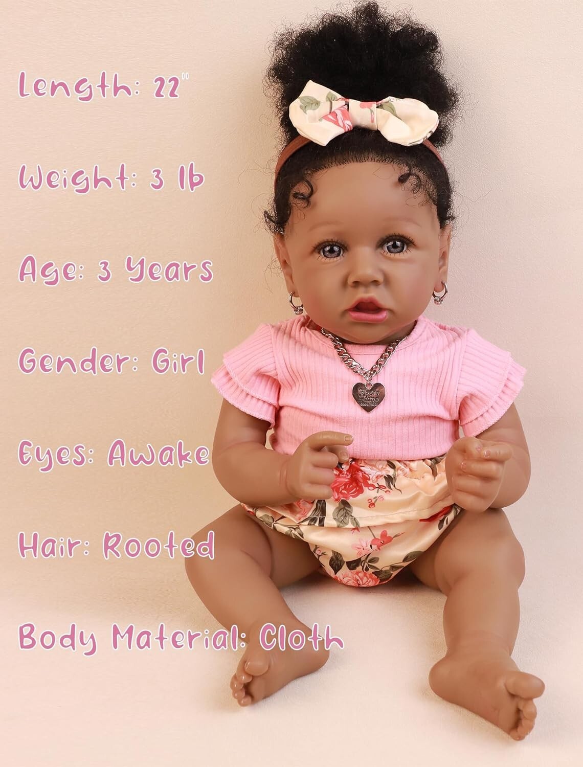 Realistic 22.8" African American Reborn Baby Doll - Ideal for Nurturing Play