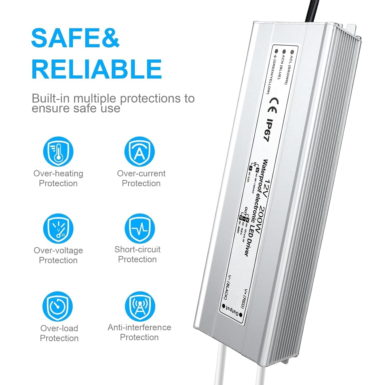 Versatile 200W Waterproof LED Power Supply - 12V DC Adapter for Outdoor Projects