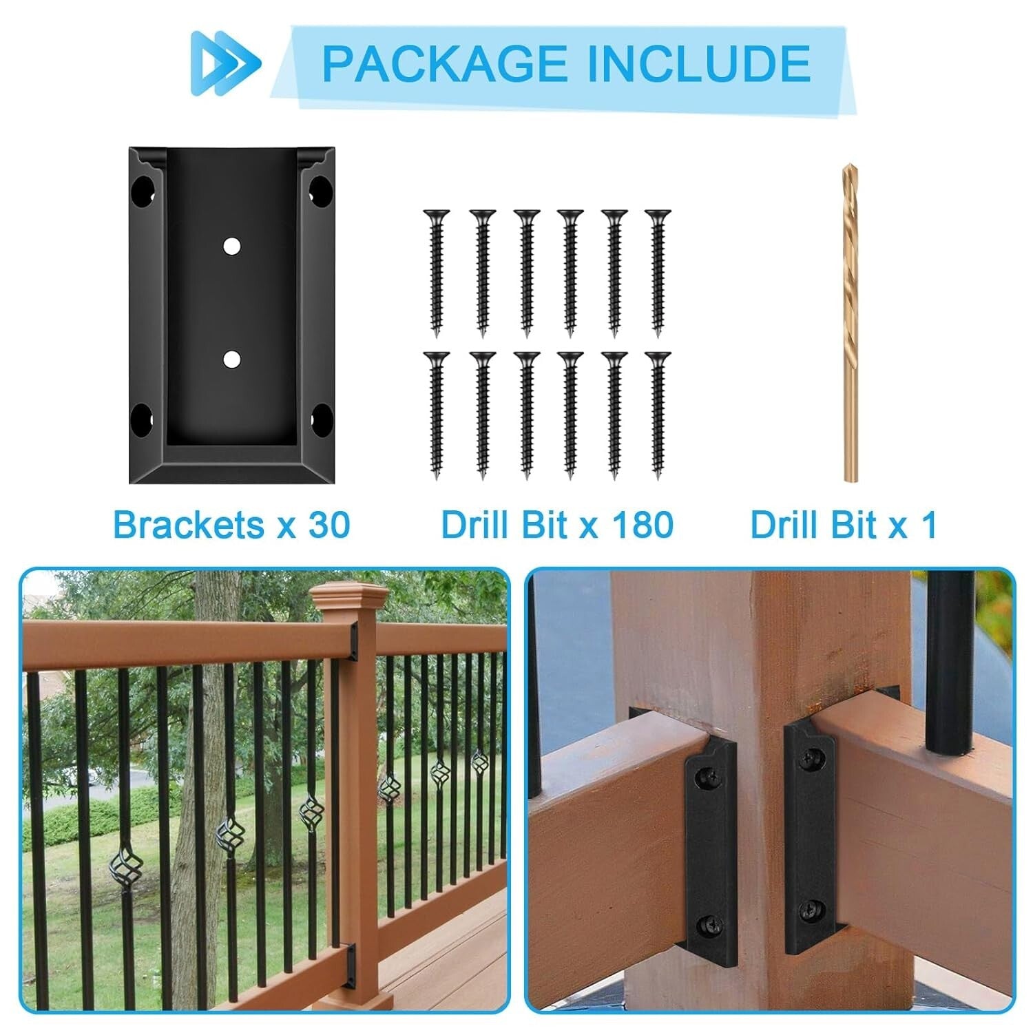 30 Deck Railing Brackets for 2x4 Wood Posts - Easy DIY Installation Included