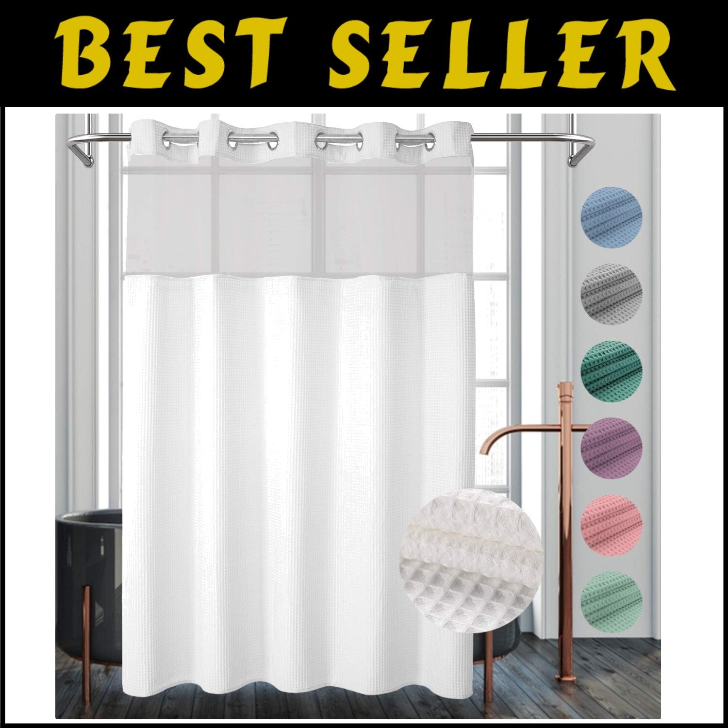 Stylish White Waffle Weave Shower Curtain Set - Grommet Style, 71 x 74 Inches