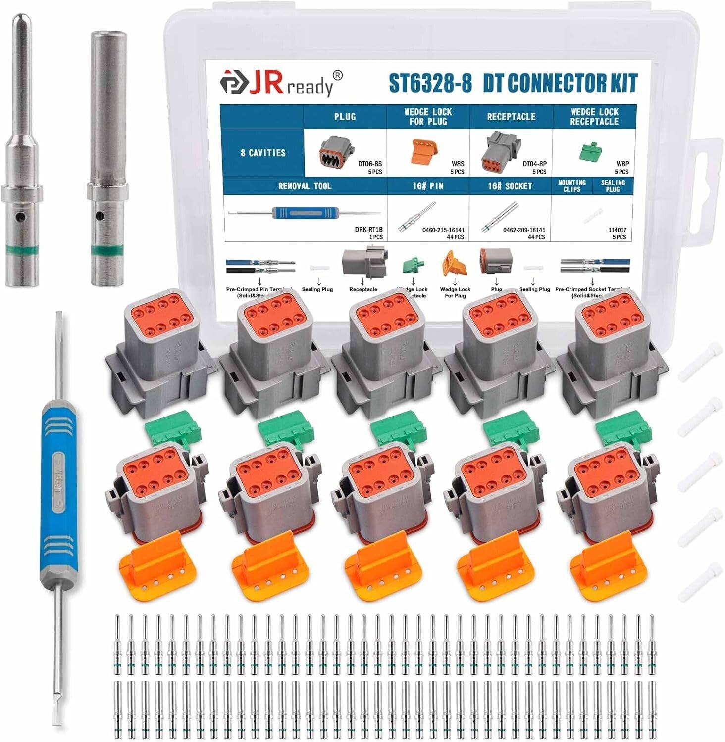 Deutsch DT 8-Pin Waterproof Connector Kit - 5 Sets & Removal Tool Included
