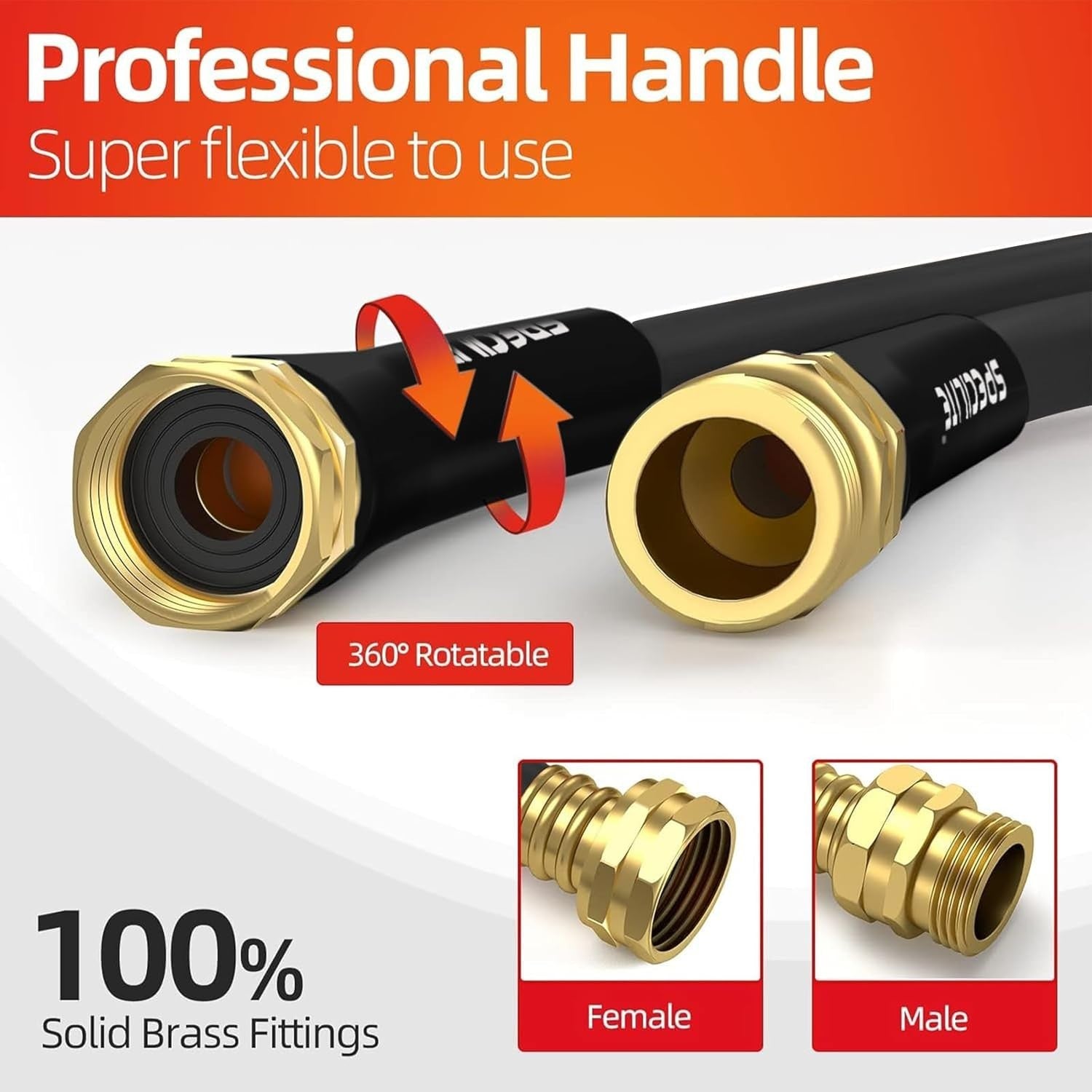 Flexible 50 ft Kink-Less Water Hose - 600 PSI, Brass Connector for Durability