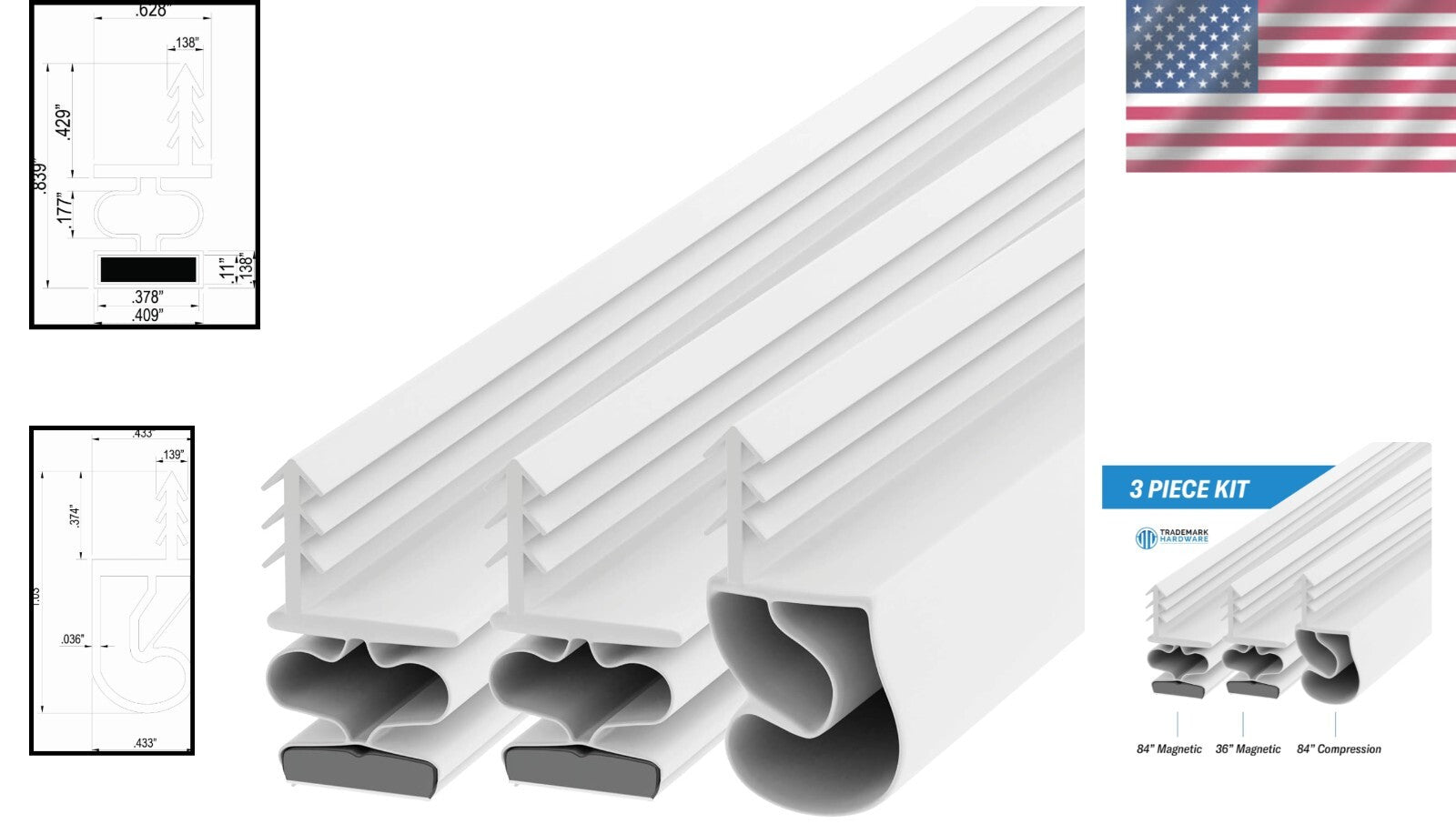 Adjustable Magnetic Weather Stripping Seal for Doors - Full Set 36" x 84"