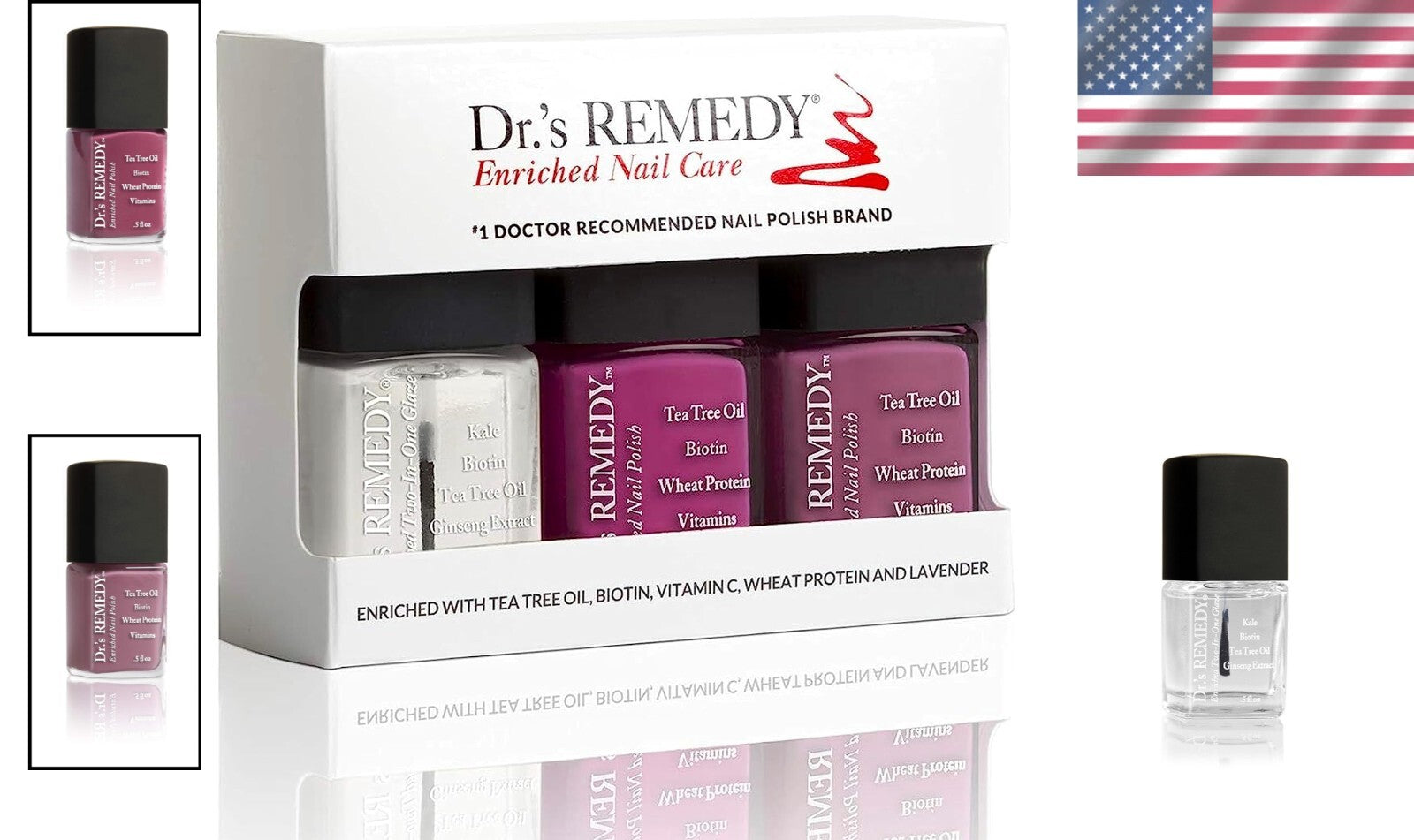 Dr’s Remedy 3-Pack Non-Toxic Nail Polish in BRILLIANT Berry - Quick Dry & Glossy