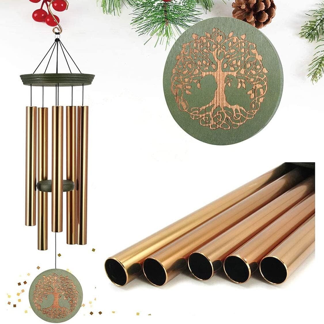 Personalized 36-Inch Outdoor Wind Chimes with Adjustable Sound & Tree Design