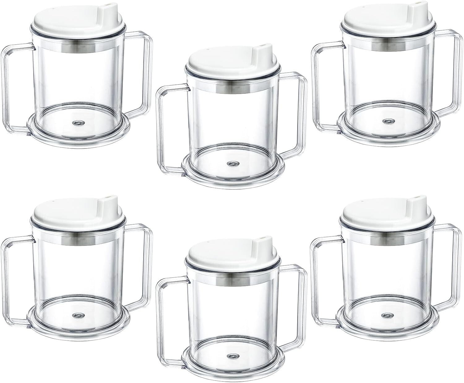 Clear 10 oz Adult Sippy Cups with 2 Handles - Spill-Resistant Drinking Mugs