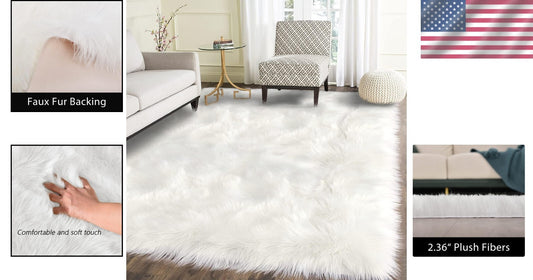 5x7 High Pile Fluffy Faux Fur Rug - Durable Stain Resistant for Cozy Spaces