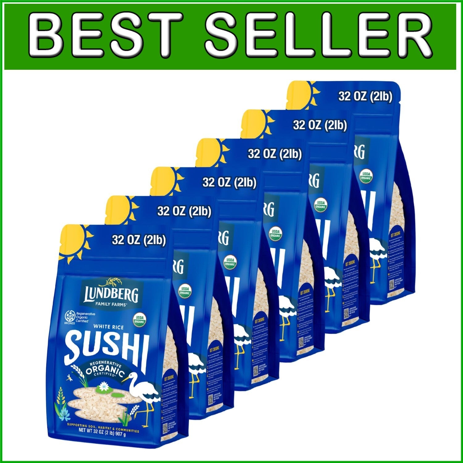 Family Farms Regenerative Organic Sushi Rice 6-Pack - Perfect for Sushi and More