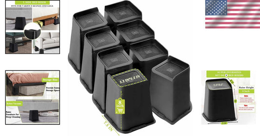 Sturdy Bed Risers 8 Inch Heavy Duty – Ideal Lift for Furniture & Storage Space
