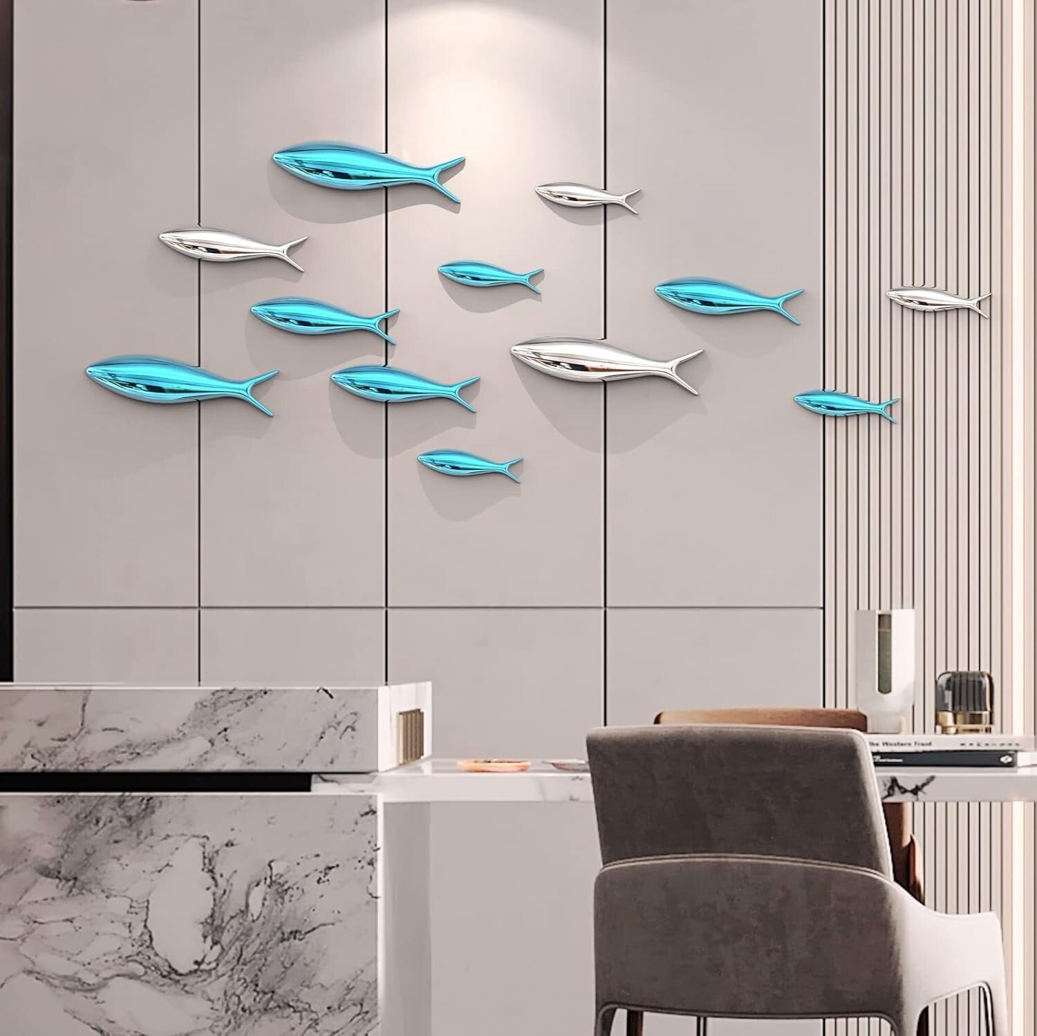 Vivid Nautical Wall Decor: DIY 12-Piece Fish Sculpture for Stylish Spaces