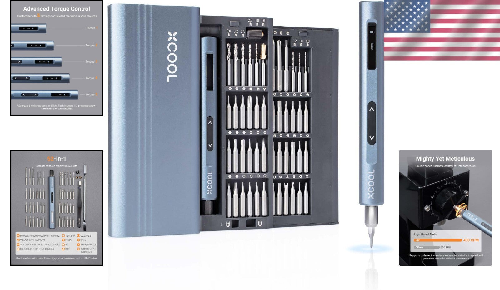 Durable Mini Electric Screwdriver Set - 5 Torque Settings and Pry Bar Included