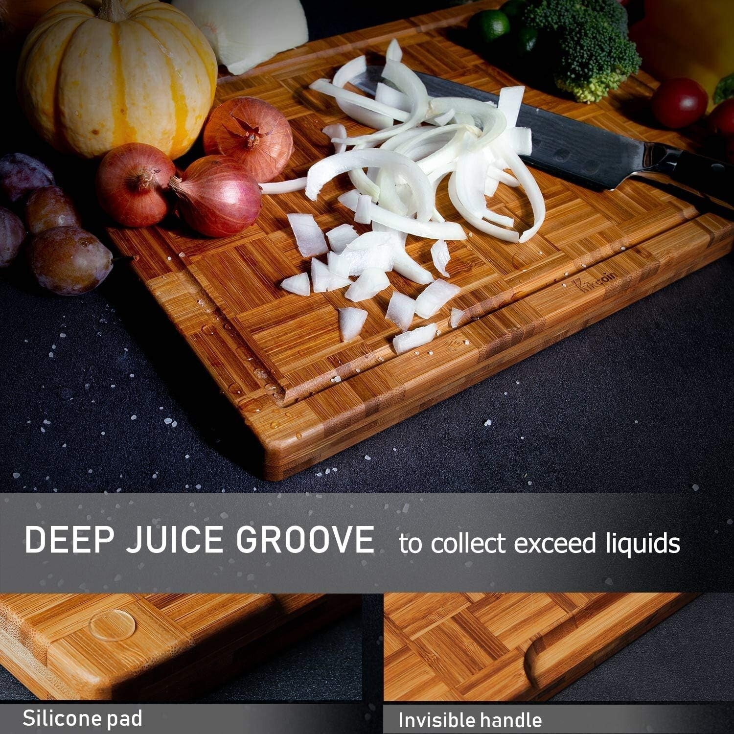 Extra Large Bamboo Cutting Board Set of 3 with Juice Grooves - Kitchen Essential